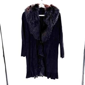 Vintage suede fur collar long coat size L western NFR skijoring cabin whimsigoth